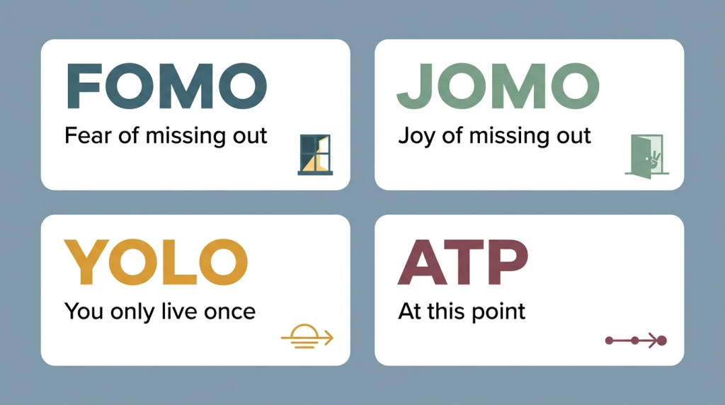 FOMO vs JOMO vs YOLO vs ATP difference in texting