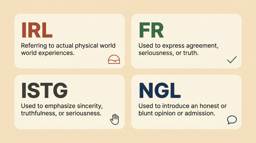 IRL vs FR vs ISTG vs NGL difference in texting