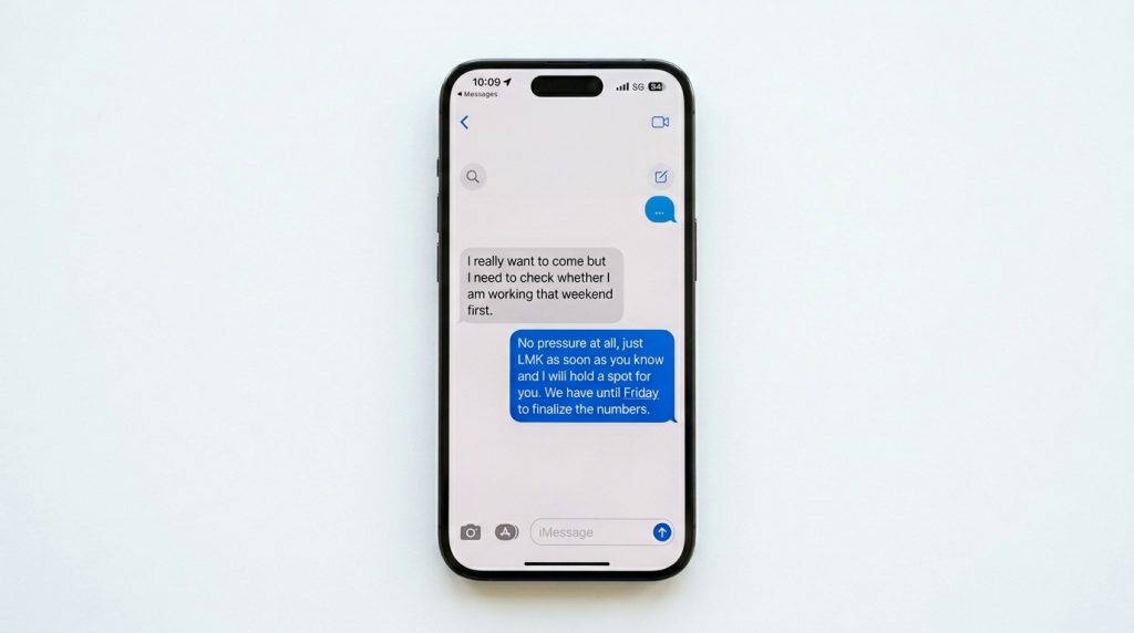 LMK meaning in text conversation