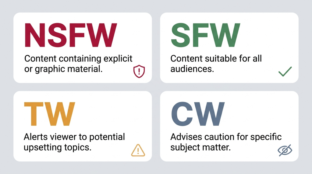 NSFW vs SFW vs TW vs CW difference in content warnings explained