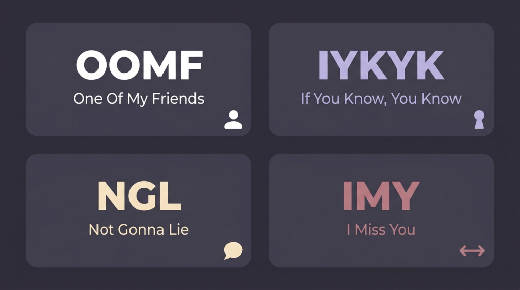 OOMF vs IYKYK vs NGL vs IMY difference in texting