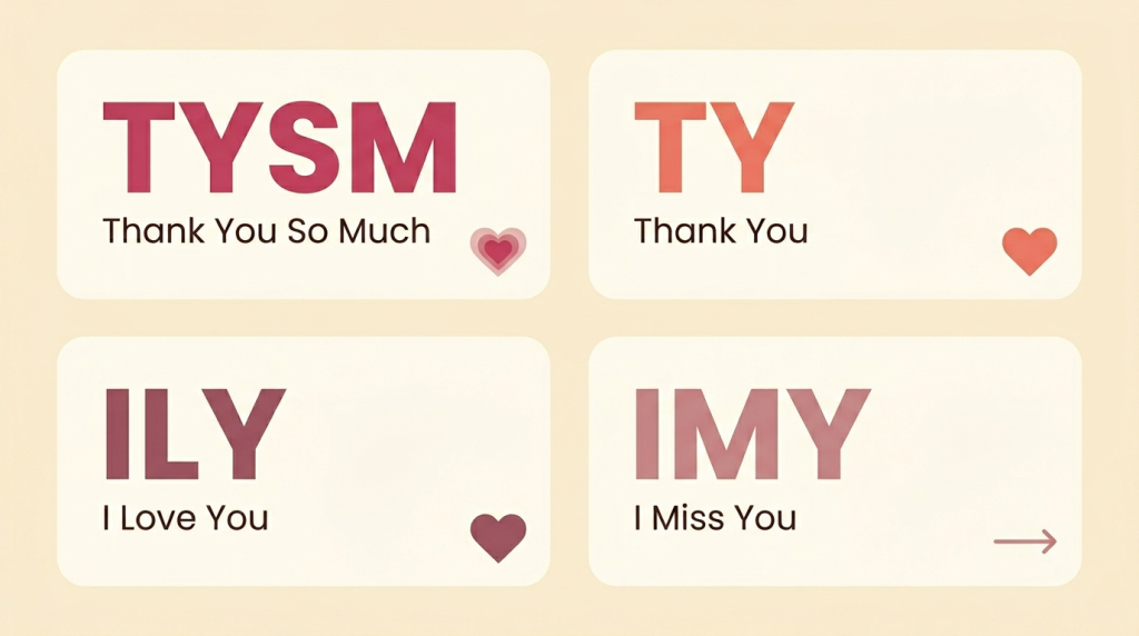 TYSM vs TY vs ILY vs IMY difference in texting explained