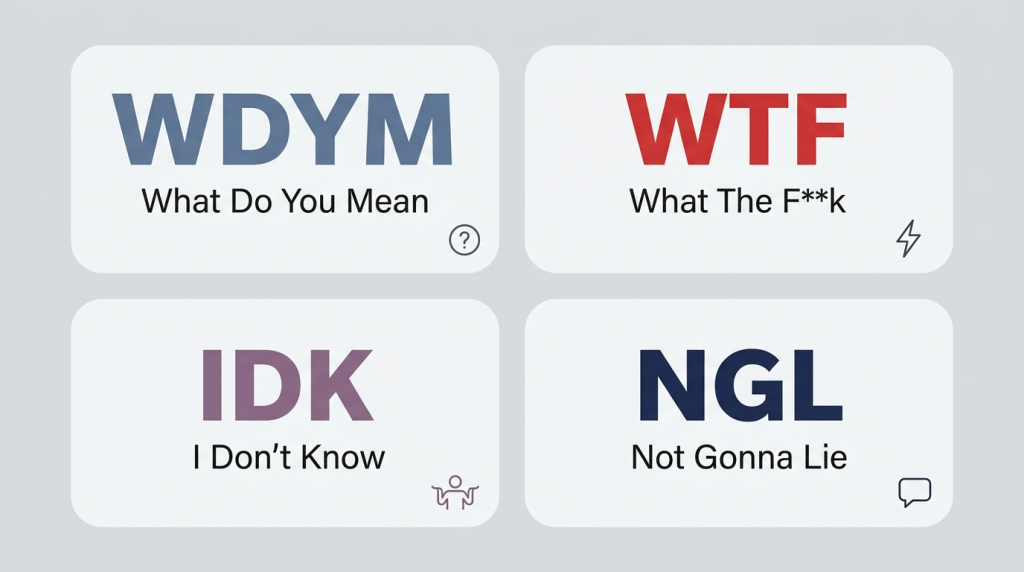 WDYM vs WTF vs IDK vs NGL difference in texting